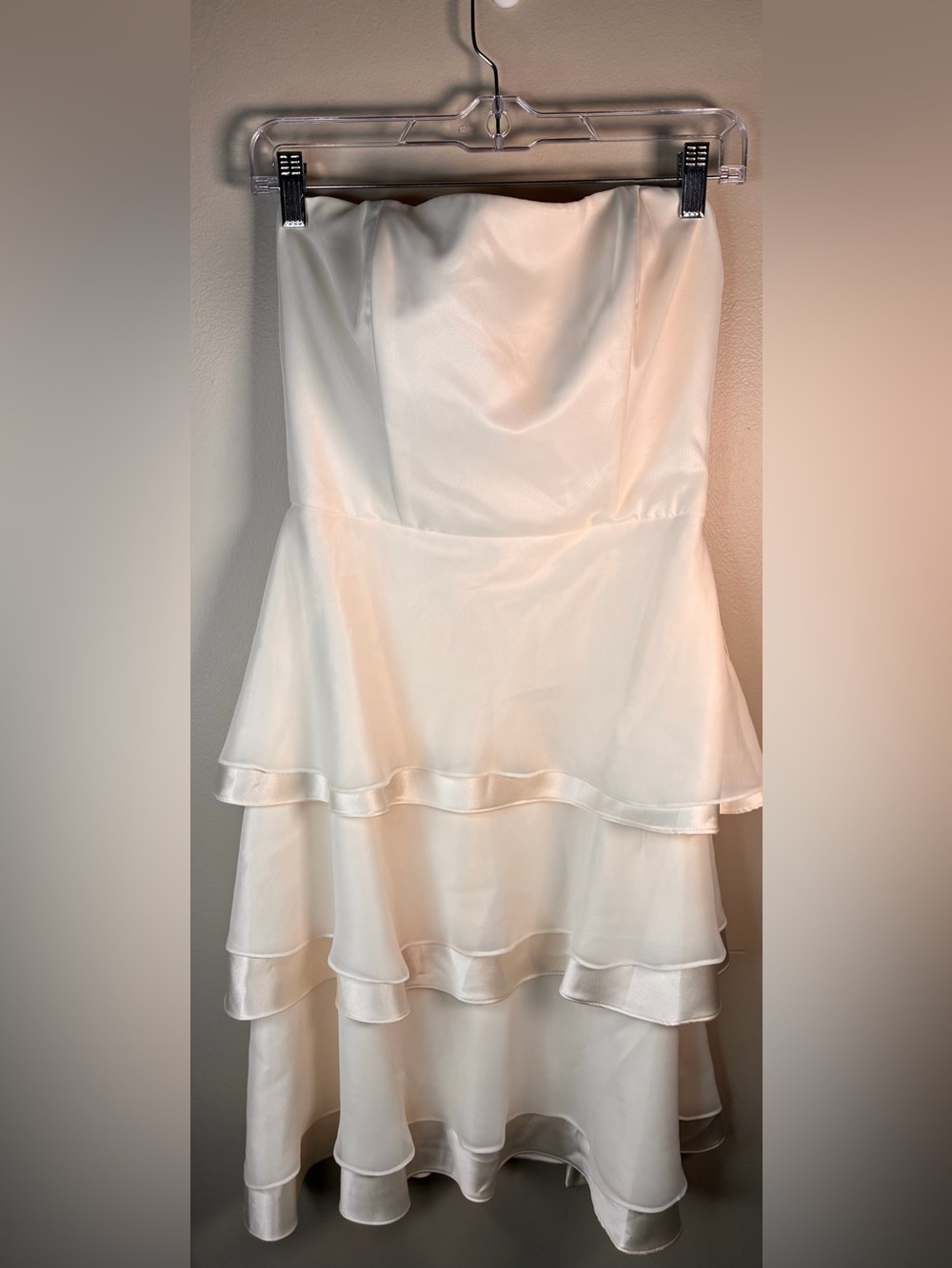 After Six Strapless White Tiered Satin Cocktail Dress
